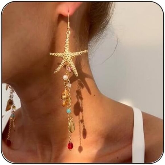 Jewelry - Gold Starfish Tassel Drop Earrings for Women Beach Jewelry Fashion Gift